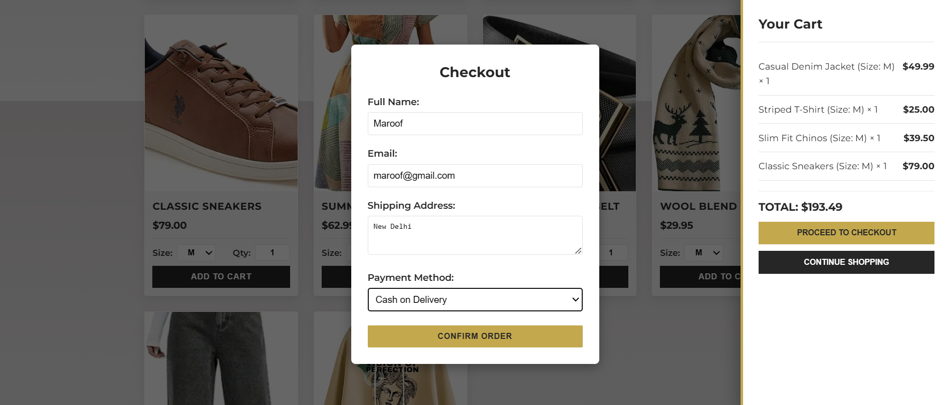 Arvaux — Luxury e-commerce frontend with product browsing and cart management